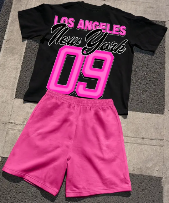 2pc mens new york letter fit short sleeve, long tee